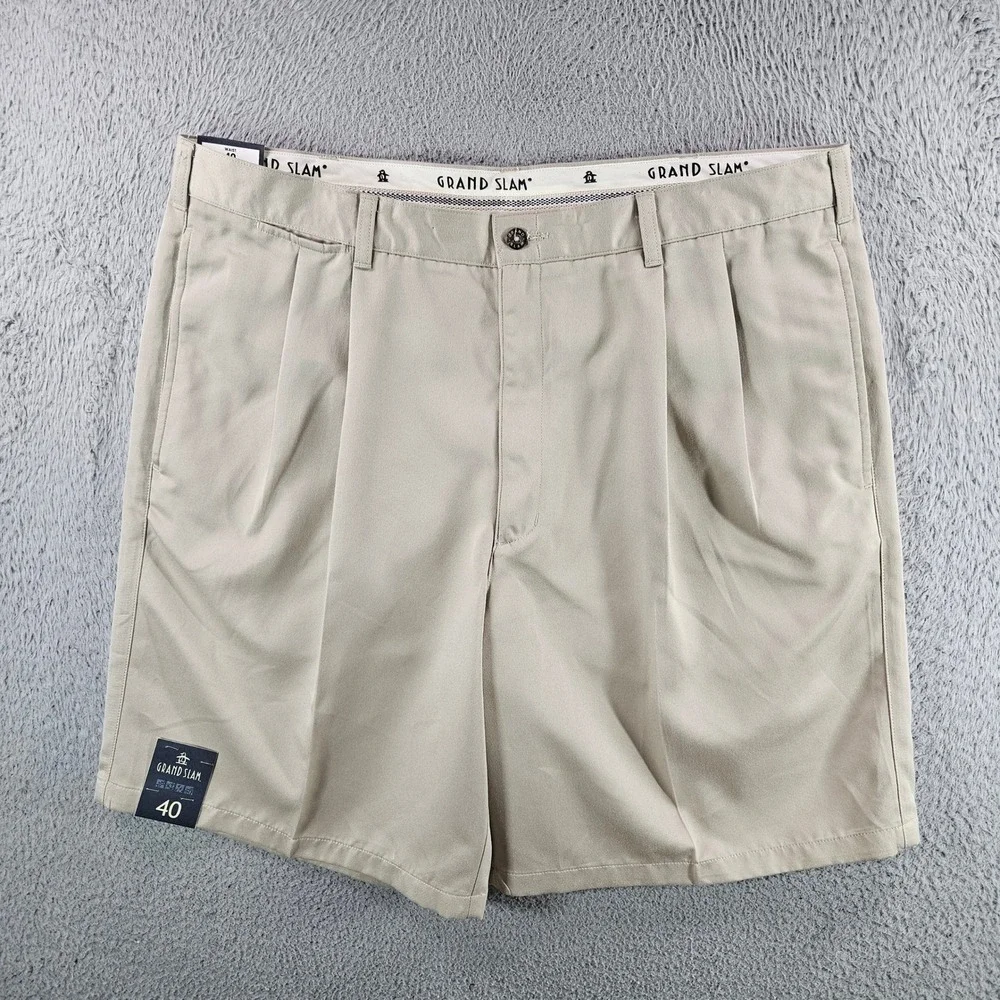 Grand Slam Mens Pleated Golf Shorts Khaki Tan Size 40‎ NEW NWT